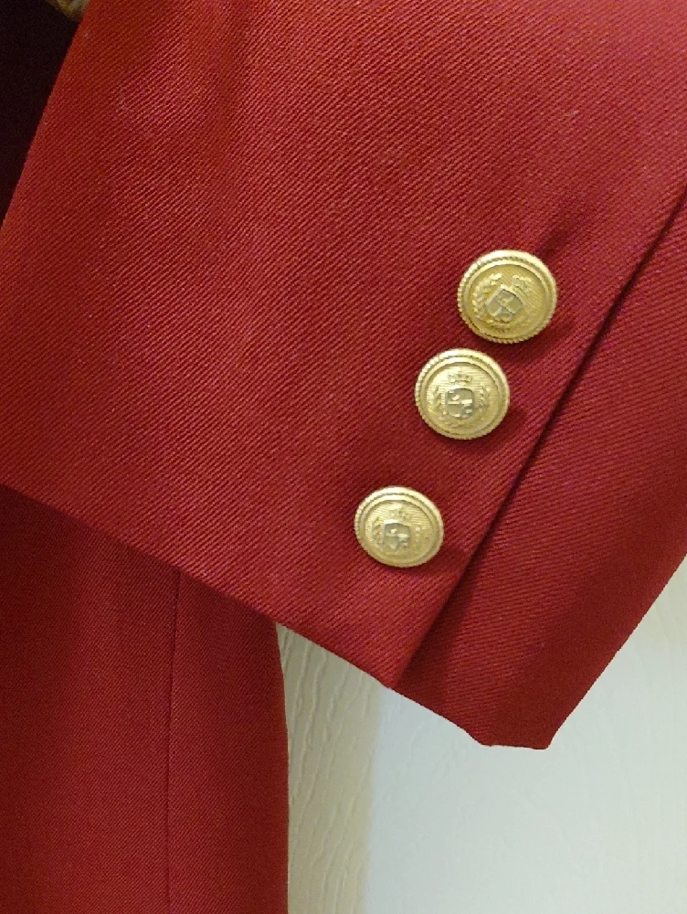 Liz Claiborne Deep Red Double-Breasted Blazer with Gold Buttons